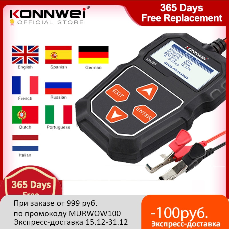 KONNWEI KW208 Car Battery Tester 12V 100 to 2000CCA Cranking Charging Circut Tester Battery Analyzer 12 Volts Battery Tools