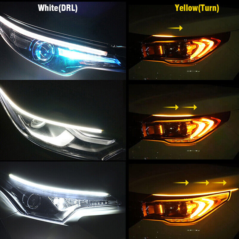 60cm LED DRL Headlight Hood Strip Lights Yellow Sequential Turn Signal Lamp