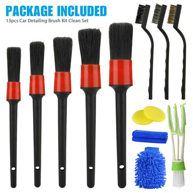 13pcs Car Detailing Brush Kit Boar Hair Vehicle Auto Engine Wheel Clean Brushes