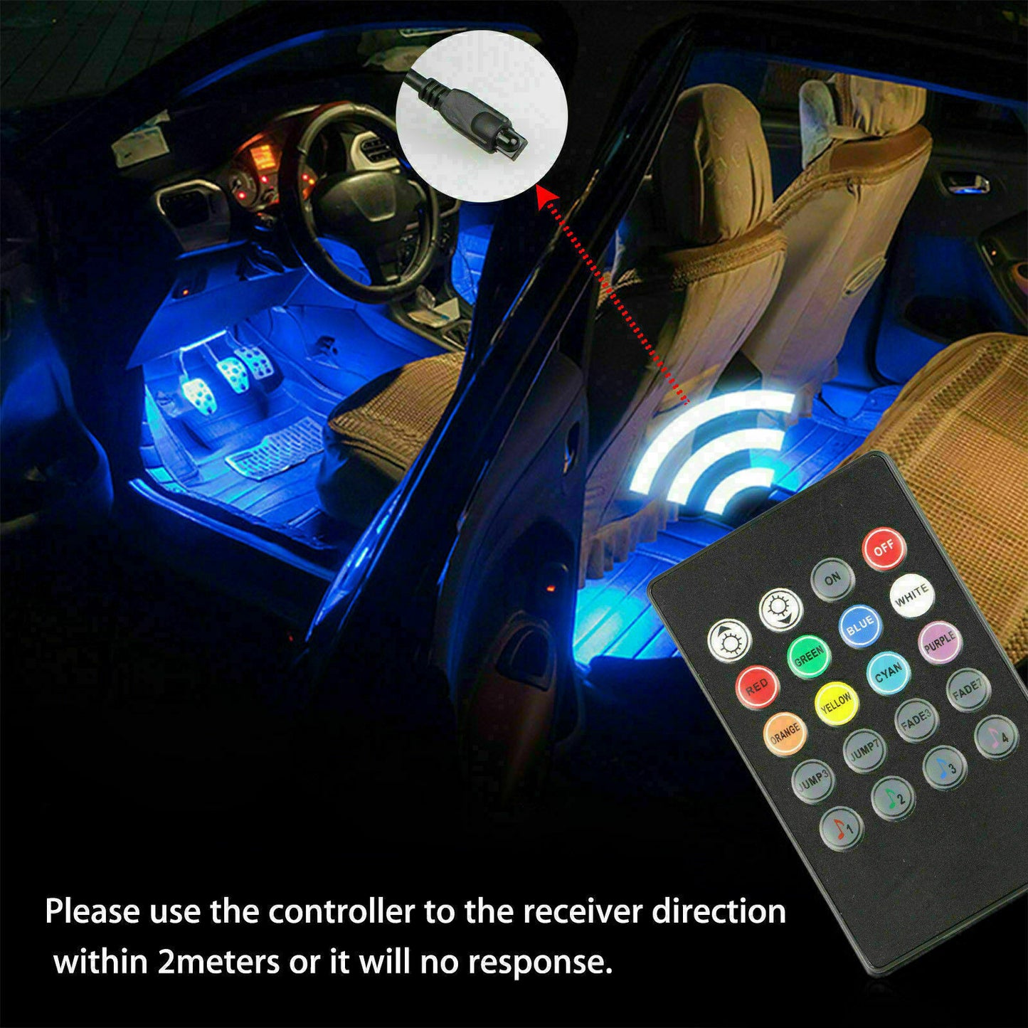 4Pcs 12LED RGB Car Interior Atmosphere Light Strip IR Music Lamp With Remote