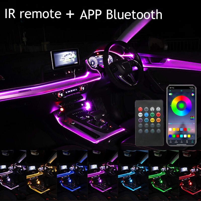 Car LED EL Neon Wire Strip Light RGB Multiple Modes App Control Auto Interior Decorative Ambient Neon Lamp