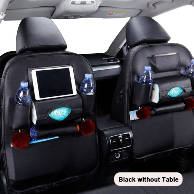 Car Seat Back Organizer Pu Leather Pad Bag Car Storage Organizer Foldable Table Tray Travel Storage Bag Auto Accessories