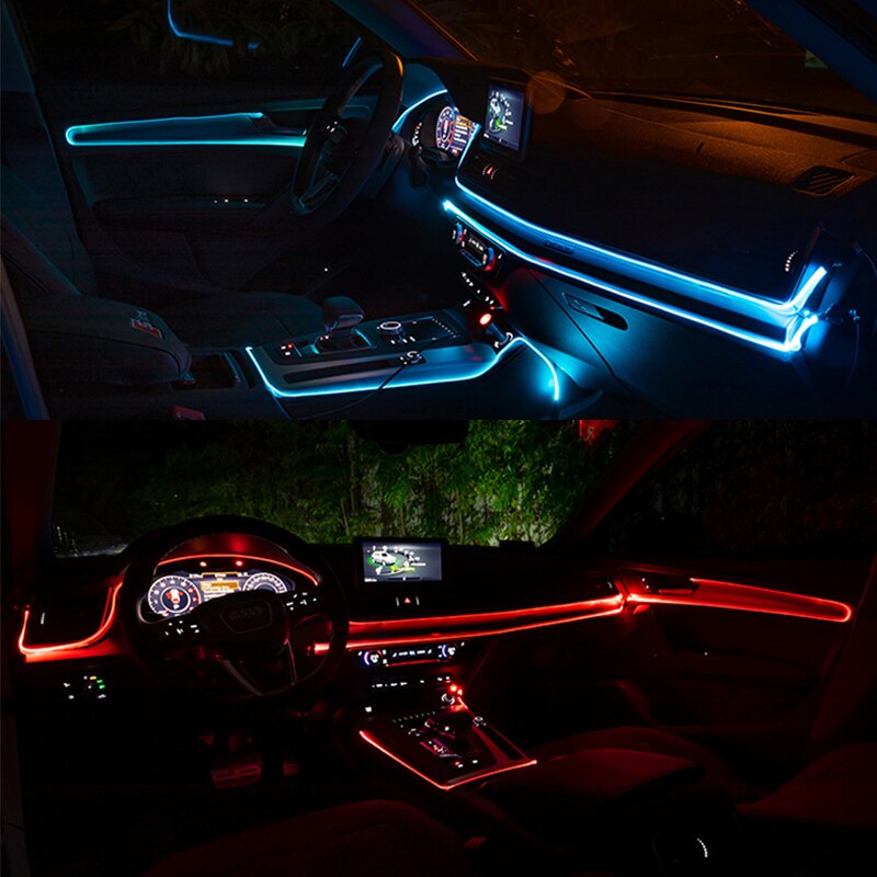 Car LED EL Neon Wire Strip Light RGB Multiple Modes App Control Auto Interior Decorative Ambient Neon Lamp