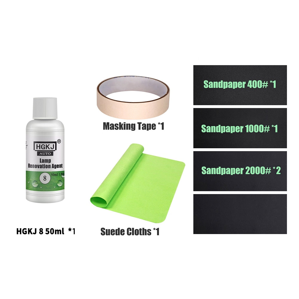 Headlight Restorer HGKJ 8 Car Lights Polishing Kit Chemical Repair Renovation Auto Detailing Liquid Polymer Protect Coating