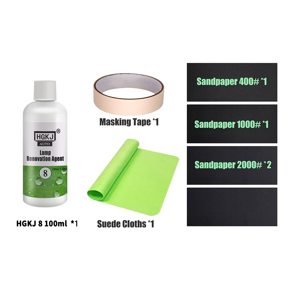 Headlight Restorer HGKJ 8 Car Lights Polishing Kit Chemical Repair Renovation Auto Detailing Liquid Polymer Protect Coating