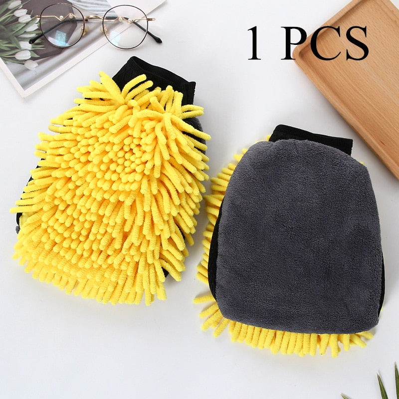 Waterproof Car Wash Microfiber Chenille Gloves Thick Car Cleaning Mitt Wax Detailing Brush Auto Care Double-faced Glove