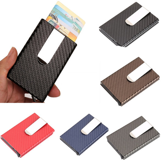 Business Aluminum Wallet Automatic Slide Card Case Carbon Fiber PU Leather Metal ID Credit Card Holder Clip