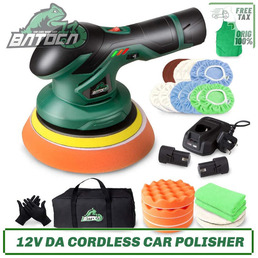 BATOCA Cordless Car Polisher 12V Wireless DA Car Polishing Machine Brushless Dual Action Buffer Free 2pcs 2.0Ah Lithium Battery