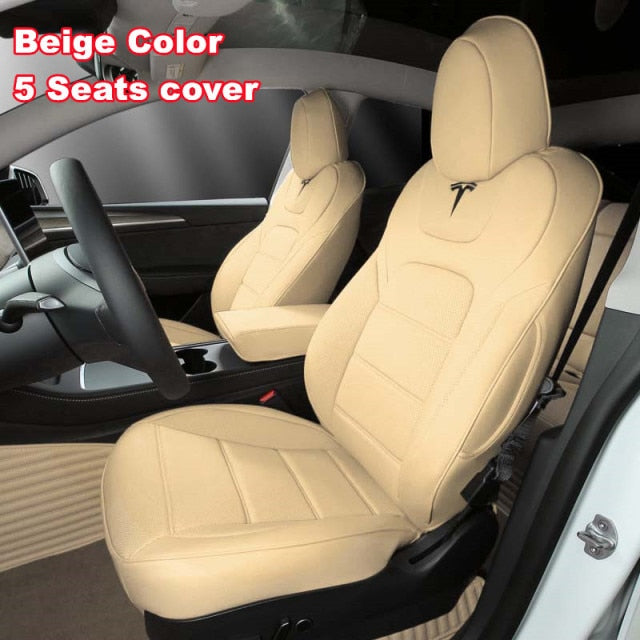 For Tesla Model 3 Y Seat Cover Nappa Leather Full Surround Style Factory Wholesale Price White Cushion Car Interior Accessories